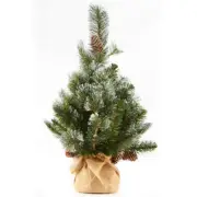 27" Glittered Artificial Pine Tree with Burlap Base and Pinecones