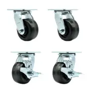 4 Inch Phenolic Swivel Caster Set with Ball Bearings 2 Brakes Service Caster
