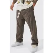 Mens Brown Loose Fit Drop Crotch Loopback Jogger