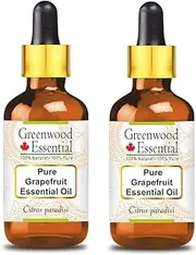 Greenwood Essential Pure Grapefruit Essential Oil (Citrus paradisi) with Glass Dropper Steam Distilled for Personal Care (Pack of Two) 100ml X 2 (6.76oz)