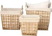 Handwoven Decorative Laundry Hamper with Handles 3 Sets for Organizing Free Life Baby Hemp Rope Laundry Basket with Liner Household Clothes Holder Bin for Laundry Room Bedroom Square/340