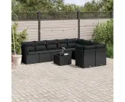 10 Piece Garden Sofa Set with Cushions Black Poly Rattan