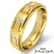 Round Mens Diamond Eternity Wedding Step Edge Band Ring 14k Yellow Gold 0.16 Ctw