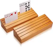 Exqline Wood Playing Card Holders Tray Racks Organizer Set of 2 for Kids Seniors Adults - 9.84In 3.1Inch Latest Version Portable Enough for Bridge Canasta UNO Card Playing