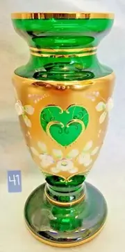Beautiful Vintage Czech Bohemia Egermann Glass Ware Hand Painted Gold Gilt Vase