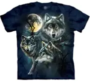 The Mountain Wolf Family Howling Moon Wolves Collage Blue T-Shirt Adult S-5X