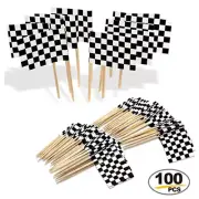 100pcs Racing Flag Toothpicks Wood Checkered Flag Picks Appetizer ToothpicSA