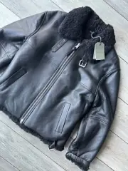 ALL SAINTS MEN'S BLACK "CYPRUS" SHEARLING BIKER JACKET COAT - XXL - NEW & TAGS
