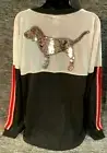 Victoria's Secret Pink Bling Dog Rhinestone Varsity Tee Shirt Mesh Gray Red M