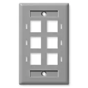 NavePoint Keystone Jack Wall Plate 6-Port, Single Gang, Gray, 10-Pack