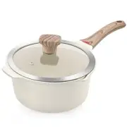 Nonstick Stockpot With Lid 4 Quart, Large Saucepan with Stay 4 Quarts White