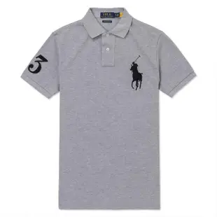 【RALPH LAUREN】RL POLO 經典刺繡大馬短袖POLO衫 上衣-灰色(CUSTOM SLIM FIT / 平輸品)