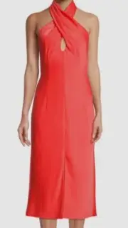 $230 Aidan Mattox Women Orange Crossover Front Halter Open Back Dress Size 10