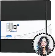 illo Sketchbook, Extra Large, Square, Sketch Book, Premium, 180 GSM Paper, (10x10) Hardcover Notebook, Lay Flat, Smooth Paper, Thick Paper, Elastic Enclosure and Ribbon Marker