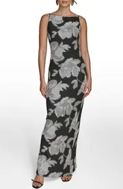 Donna Karan New York Sequin Floral Sheath Gown in Black/White at Nordstrom, Size 14