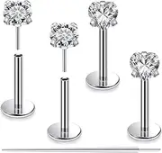 [Ocptiy] 20G 18G 16G Titanuim Flat Back Nose Rings Studs Screw on Earrings Studs Hypoallergenic Implant Grade Cartilage Helix Tragus Conch Earrings Studs for Women Men 6mm Bars Diamond 3mm