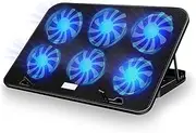 IGGDOQI Laptop Cooling Pad, Laptop Cooler Stand with 5 Height Adjustable, 6 Adjustable Speed Quiet Cooling Fans, Dual USB Port, Suitable for 13-18 Inch Gaming Notebook Computer (Black)