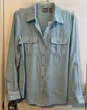 Chico's Turquoise Mist Long Slv Silky Rayon Nayla Button Up Top Size 0(4/6)NWT