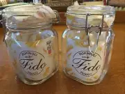 Fido Bormioli Rocco 1L Swing Top Clear Glass Canning Jar w/Lid NEW Set 2 Italy