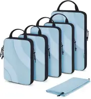 bagsmart Compression Packing Cubes, 6 Set Travel Cubes for Carry on Suitcases, Suitcase Organizers Bag & Luggage, Lightweight with Shoe Sky Blue