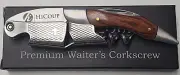 Hicoup Professional Corkscrew w/Foil Cutter, Mahogany Wood Inlay, New in Box