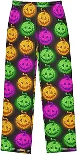 [ZZXXB] Colorful Pumpkin Pattern Boys Long Pants Soft Trousers Elastic Waist Kids Lounge Bottoms with Pockets S-XL