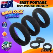 3 Pack Thick Cock Ring Delay Erection Enhancer Silicone Penis Ring Set Sex Toy