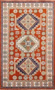 South-western Rust/Ivory Kazak Indian Area Rug 5x8 ft. Hand-knotted Plush Wool