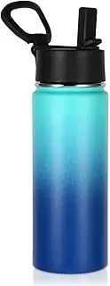 Volhoply 18oz Kids Insulated Water Bottle, Stainless Steel Water Bottles with Straw Lid,Wide Mouth Reusable Metal Cups,Double Wall Vacuum Sports Travel Flask for Cold Drink(Green Blue,1 Set)