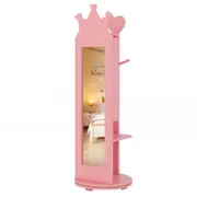 Costway 3-in-1 Armoire Rotating Mirror Jewelry Cabinet w/Clothes Rack Dressing Storage Organizer Pink