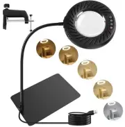 10X Large Magnifying Glass with Light and Stand, 144 LEDs Desk Lamp 5 Color M...