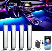 YiLaie Car LED Lights Interior, Multcolor RGB LED Lights with APP Control and Music Sync, Interior Lights for Car Accessories, 4PCS USB Under Dash Lighting Kit with DIY Mode, DC 5V