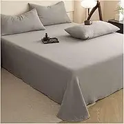 Flat Sheet Twin Full Queen King Soft Gauze Cotton Top Sheet - Easy Care - - 1 Flat Sheet Only(Light Gray,240x250cm+48x74cm x2)