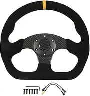 Steering Wheel, Carbon Fiber Wheel Universal 6 Holes Grip, Racing Steering Hub, Black Stitching Modification Wheel