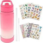 Kids Water Bottle Stainless Steel Vacuum Double Wall Insulated cup Double Wall Vacuum Insulated Kids Water Bottle with Stickers for School insulated Stainless Steel Straw Cup (pink)