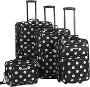 [Rockland] Polka Softside Upright Luggage Set, Black Dot, 4-Piece Set (14/19/24/28), Polka Softside Upright Luggage Set