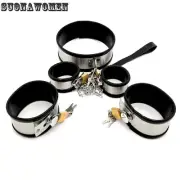 3Pcs/set(handcuff+ neck Collar) Stainless Steel Hand Ankle Cuffs Fetish Tools