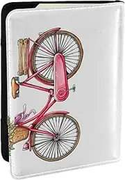 [EdWal] Retro red Bicycle Print Passport Cover with Credit Card Holder Leather Passport Case, for Women Men Family ID Travel, Black, One Size
