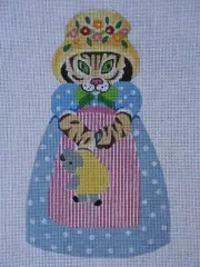 Orange Tabby Cat Kitten wToy Hand Painted Needlepoint Canvas Barbara Eyre BE1480