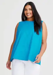 [Taking Shape] Taking Shape Cotton Linen Sleeveless Top Size 14 in Turquoise - Plus Size Women's Clothing Turquoise