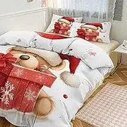 GHBNK Quilt Set 3-Piece - Ultra-Soft Thickened Bedding Set, Santa Hat Gift and Merry Christmas Bedspread + 2 Pillowcases, Lightweight Double-Sided Quilt Cover for Home/Hotel/Gifts 90"x90"