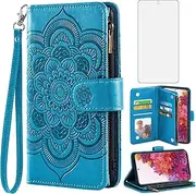 Asuwish Compatible with Samsung Galaxy S20 FE Gaxaly S 20 FE 5G UW 6.5 inch Wallet Case Tempered Glass Protector Flip Card Holder Cell Phone Cover for Glaxay S20FE5G S20FE 20S Fan Edition 4G G5 Blue