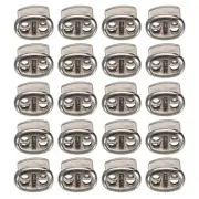 0.7x0.8" Cord Locks, 30 Pack Double Hole Spring End Toggle Stopper, Silver