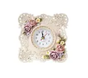 French Provincial Country Vintage Floral Resin Bedside Table Clock