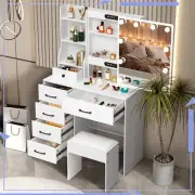 Vanity Dressing Table Set with LED Lighted Mirror and Drawers & Shelves Dresser