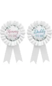 Daddy to be & Mommy to be Tinplate Badge Pin White - Baby Shower Button