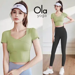 ola yoga 新款 瑜伽服 運動套裝 彈力 速幹 收腹 運動服 緊身衣 含胸墊 跑步 健身服 瑜伽套裝