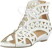 [HOTRA] Women's Gladiator Flat Sandals Breathable Hollow Out Sandals Beach Travel Slipper Flip Flops Roman Ankle Strap Sandals (Color : White, Size : 3)