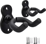 Guitar Wall Mount Wall Hanger 2 Pack Hook Black Metal Guitar Holder for Acoustic Electric Bass Guitar Ukulele Banjo Mandolin