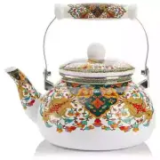 Floral Enamel Tea Kettle Vintage Gold Beige Teapot Colorful Hot Water Coffe 2.5L